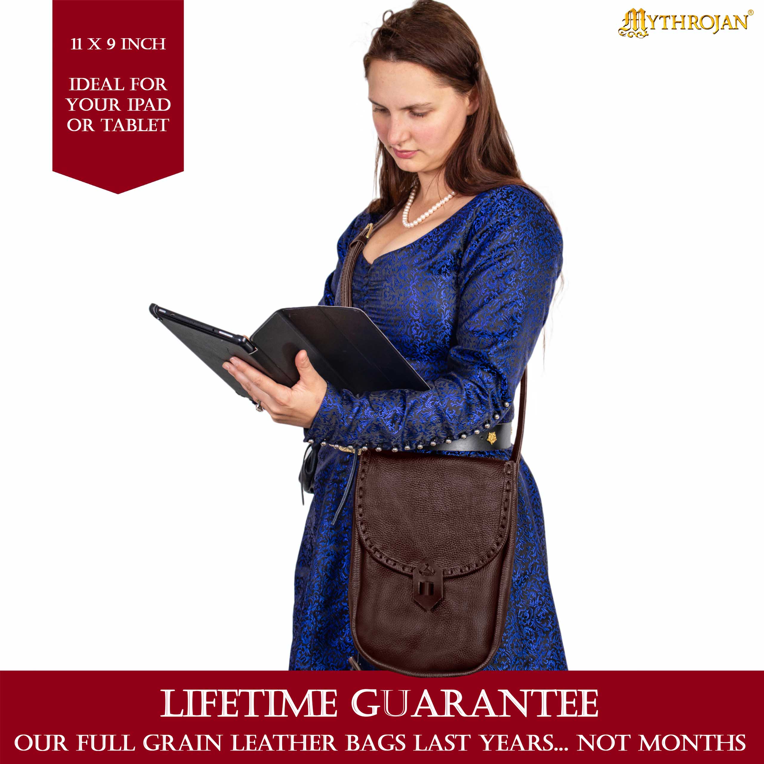 Mythrojan MEDIEVAL MESSENGER BAG. Keep your iPad or Tablet Safe on LARP, SCA or Renaissance Fair : Brown