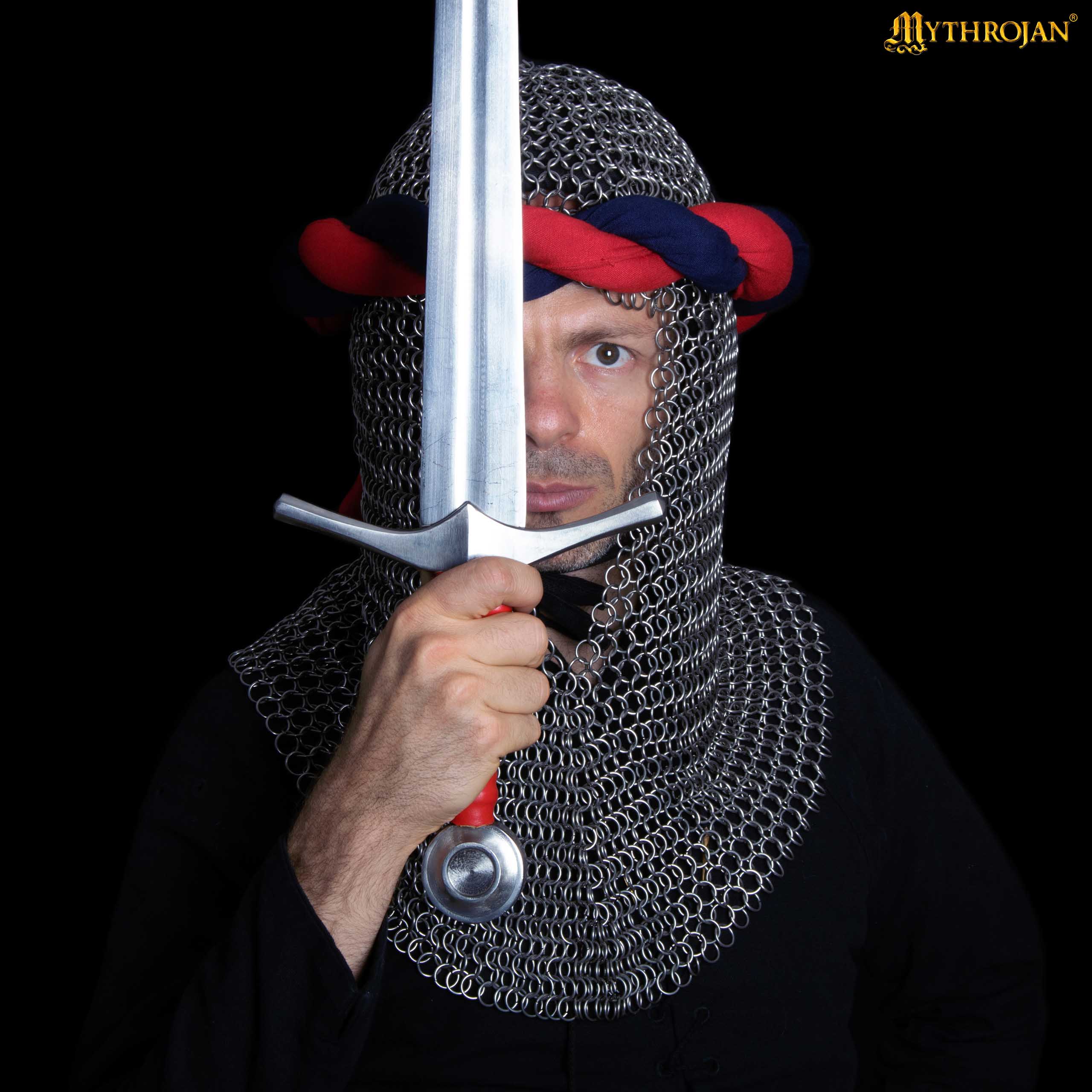 Mythrojan STAINLESS STEEL BUTTED CHAINMAIL COIF : Medieval Knight Renaissance Armor Chain Mail Hood Viking LARP 16 Gauge