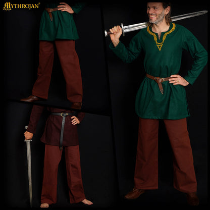 Mythrojan WARRIOR CANVAS TROUSERS Medieval Viking Knight Pirate Cotton, Brown