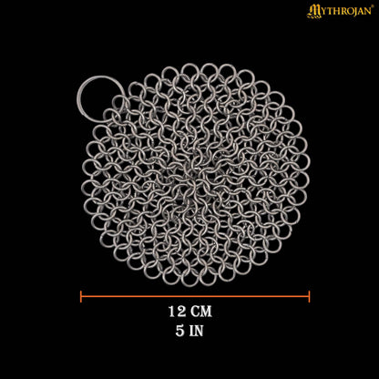 Mythrojan Chainmail Round Stainless Steel Scrubber, Ideal for Cleaning Cast Iron Skillet, Wok, Cooking Pot, Griddle or Cast Iron Cauldron Maintenance, Diameter: 7”