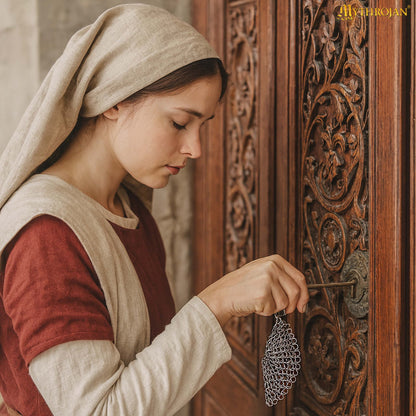 Mythrojan Chainmail Round Stainless Steel Scrubber, Ideal for Cleaning Cast Iron Skillet, Wok, Cooking Pot, Griddle or Cast Iron Cauldron Maintenance, Diameter: 7”