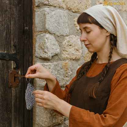 Mythrojan Chainmail Round Stainless Steel Scrubber, Ideal for Cleaning Cast Iron Skillet, Wok, Cooking Pot, Griddle or Cast Iron Cauldron Maintenance, Diameter: 7”