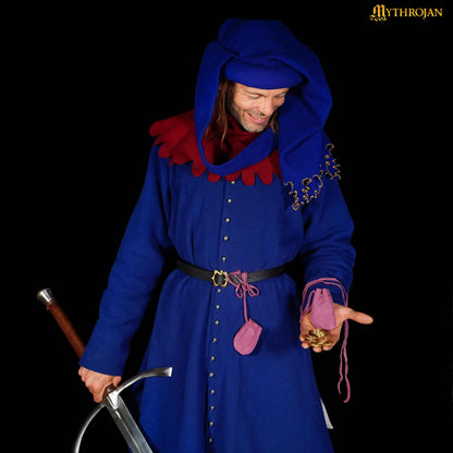 Mythrojan Pair of Medieval Drawstring Pouches, Ideal for SCA LARP Reenactment &amp; Ren fair - Suede Leather, Purple