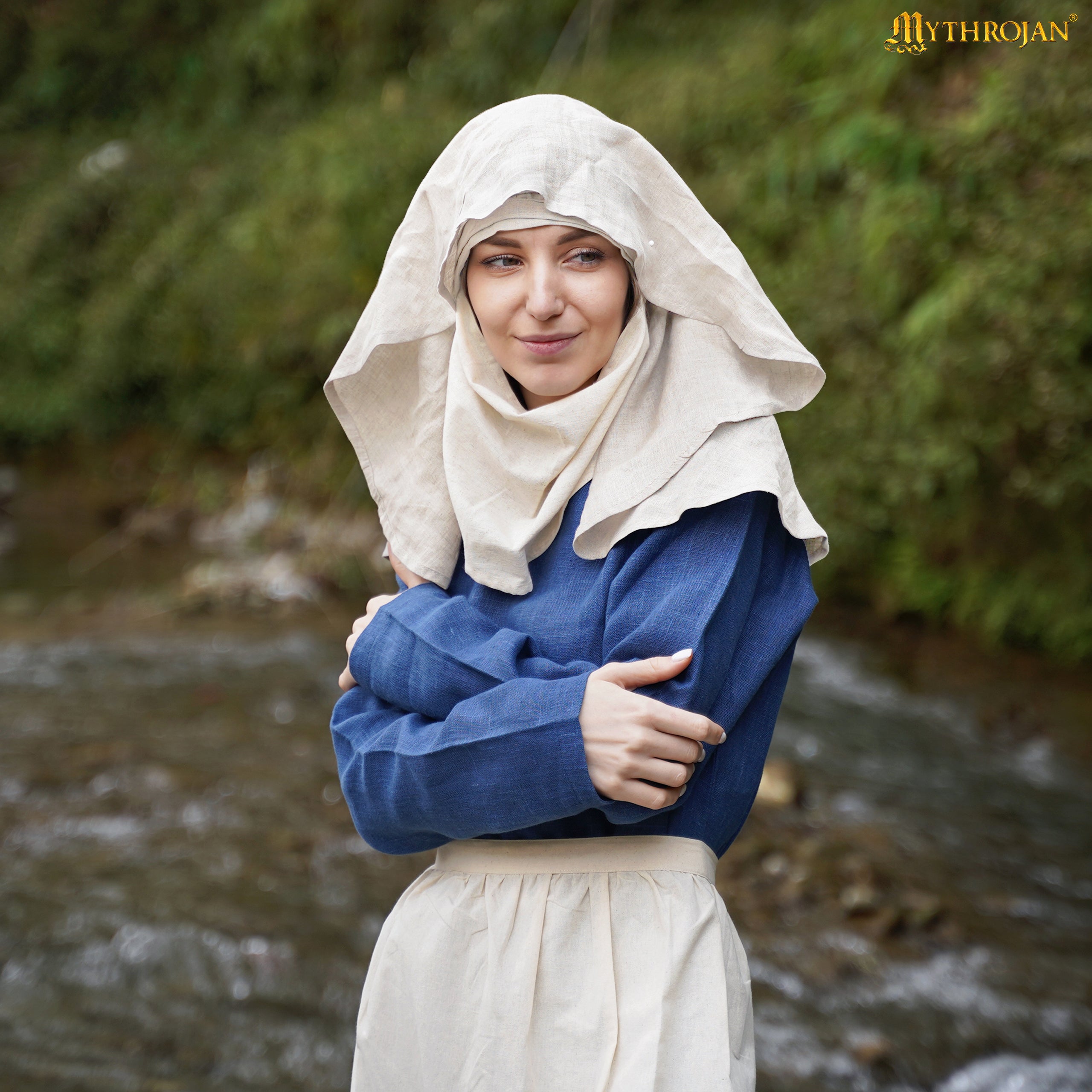 Moonlit Maiden 15th Century Half-Moon Linen/Cotten Blend Veil: Elegant and Practical Headwear for Reenactment and LARP