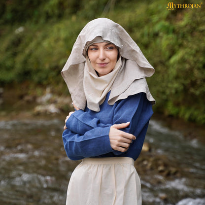 Moonlit Maiden 15th Century Half-Moon Linen Veil: Elegance and Authenticity for Reenactment and LARP