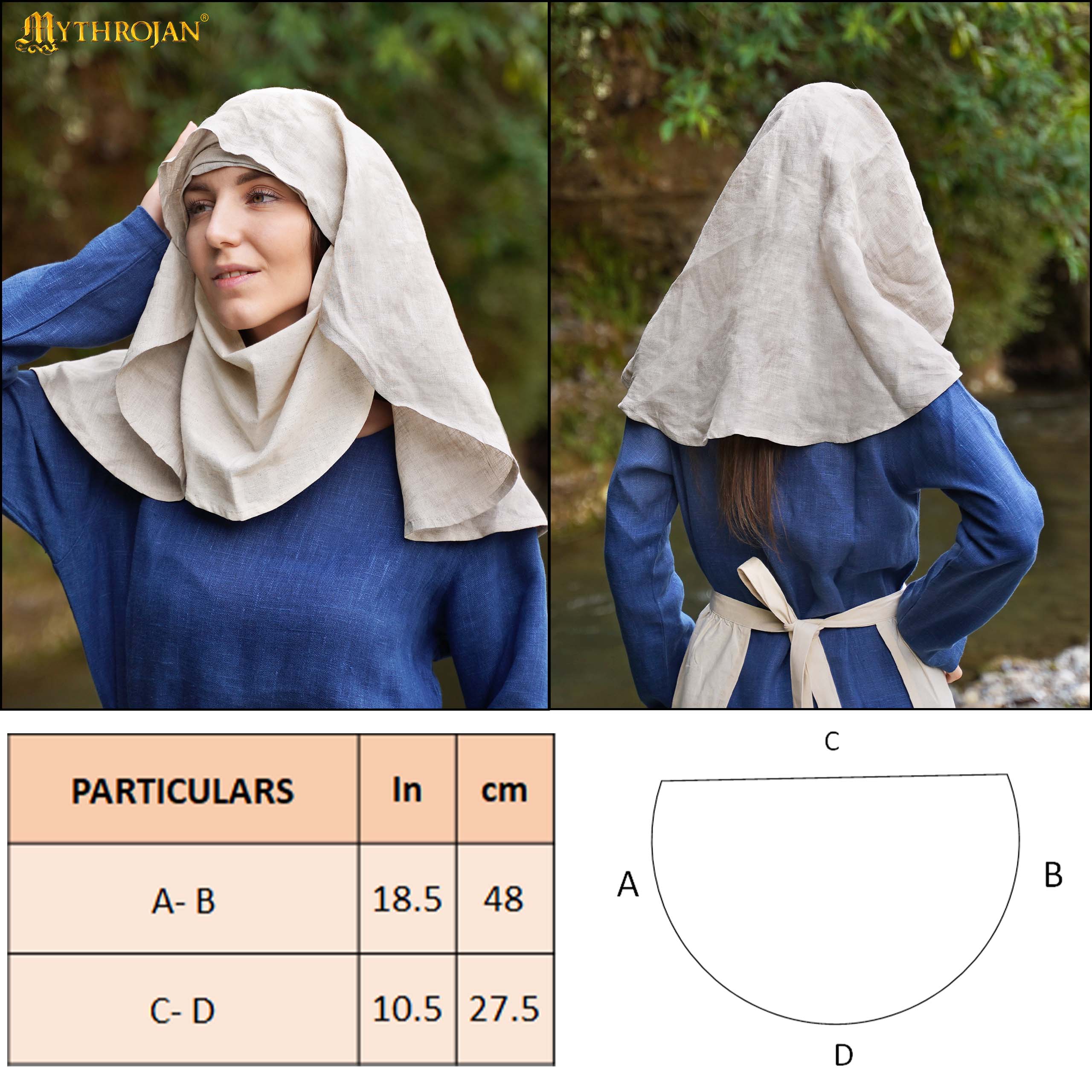 Moonlit Maiden 15th Century Half-Moon Linen/Cotten Blend Veil: Elegant and Practical Headwear for Reenactment and LARP