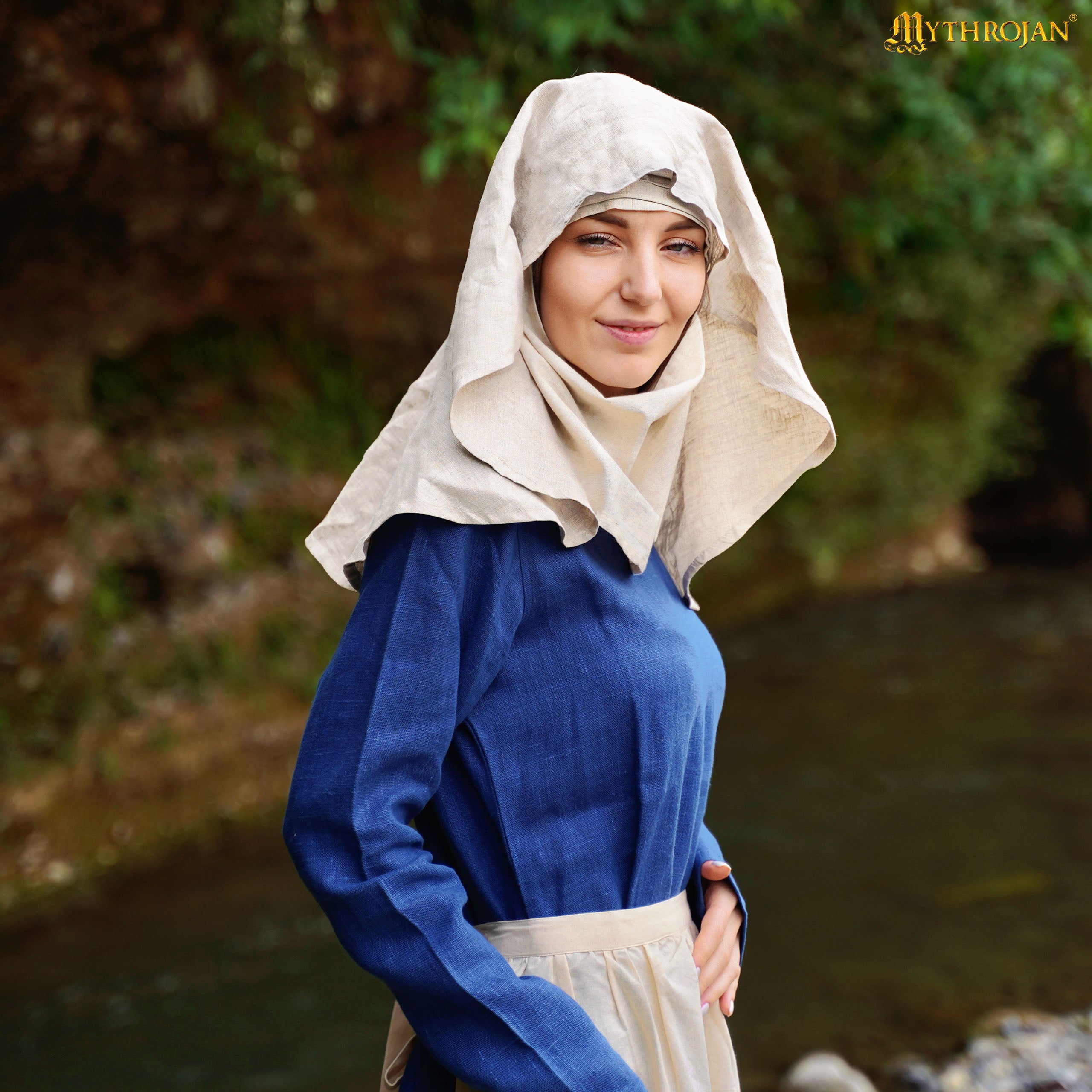 Moonlit Maiden 15th Century Half-Moon Linen/Cotten Blend Veil: Elegant and Practical Headwear for Reenactment and LARP