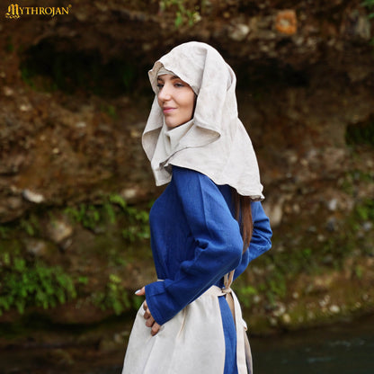 Moonlit Maiden 15th Century Half-Moon Linen/Cotten Blend Veil: Elegant and Practical Headwear for Reenactment and LARP