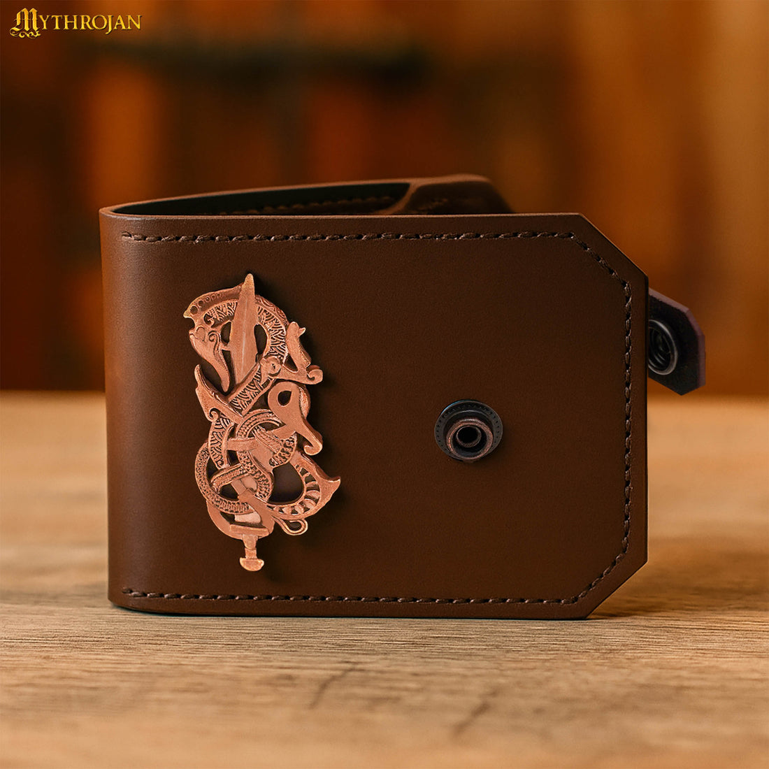 Mythrojan Genuine Leather Wallet with Lost-wax Cast Bronze Decoration