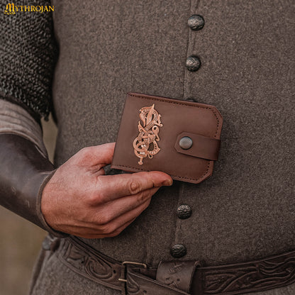 Mythrojan Genuine Leather Wallet with Lost-wax Cast Bronze Decoration