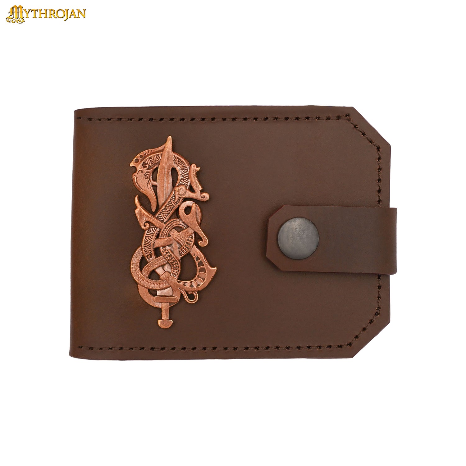 Mythrojan Genuine Leather Wallet with Lost-wax Cast Bronze Decoration