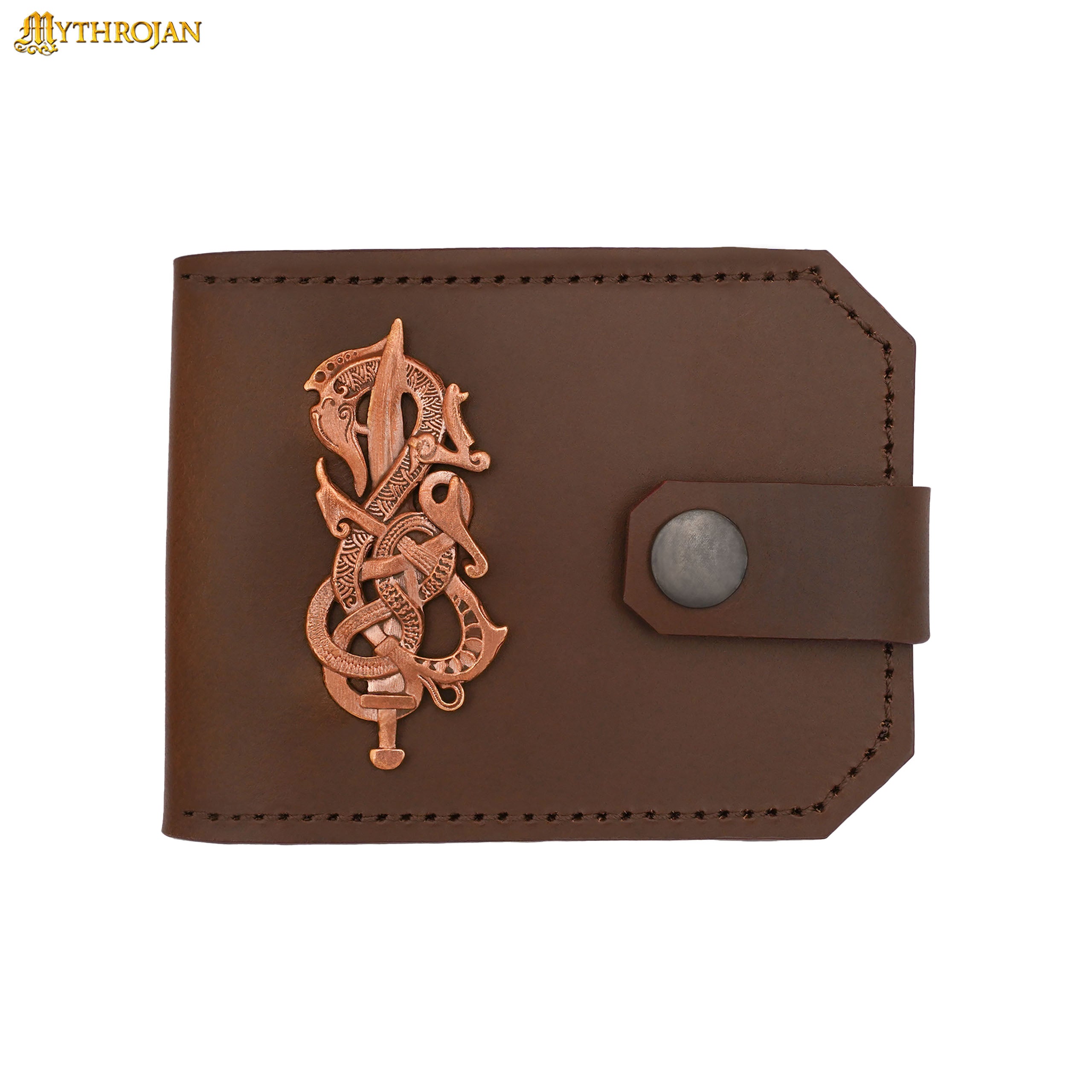 Mythrojan Genuine Leather Wallet with Lost-wax Cast Bronze Decoration