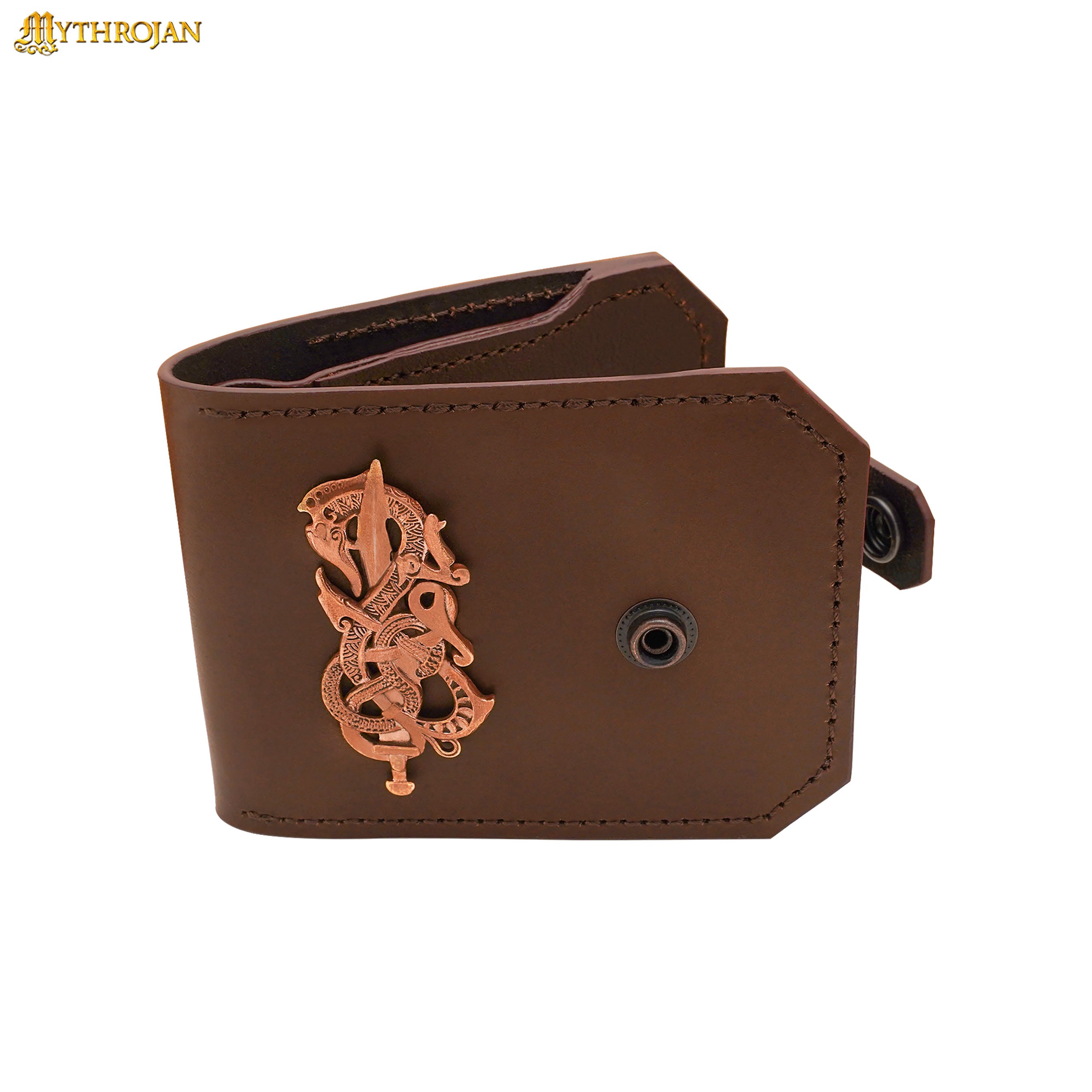 Mythrojan Genuine Leather Wallet with Lost-wax Cast Bronze Decoration