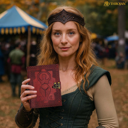 Mythrojan Medieval Goddess Leather Journal with Lock 5 x 7 inches Handmade Vintage Diary Notebook