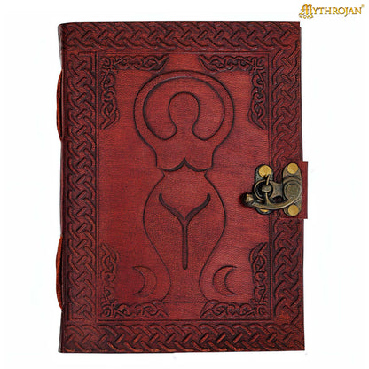 Mythrojan Medieval Goddess Leather Journal with Lock 5 x 7 inches Handmade Vintage Diary Notebook