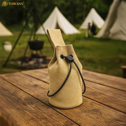 Mythrojan Medieval Drawstring Belt Bag, Ideal for SCA LARP Reenactment &amp; Ren fair , Suede Leather , Wine Red 8” ×6.5 ”