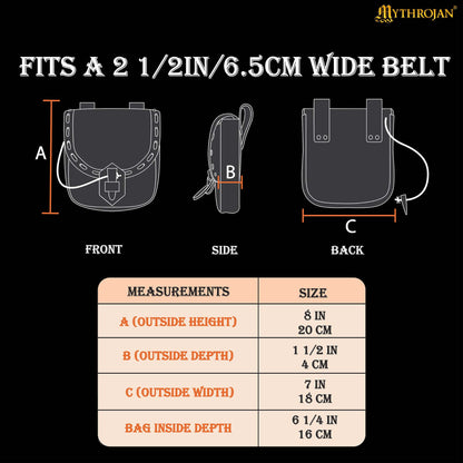 Mythrojan “The Adventurer ’s ” Belt Bag with Horn Toggle, Ideal for SCA LARP Reenactment &amp; Ren fair, Full Grain Leather and Handwoven Canvas, Brown, 8 ” ×7 ”
