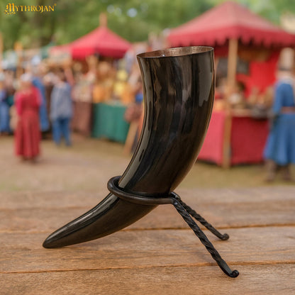 Mythrojan Hand Forged Drinking Ale Horn Rack Twisted Iron Ale Mead Horn Stand Medieval &amp; Viking - Viking
