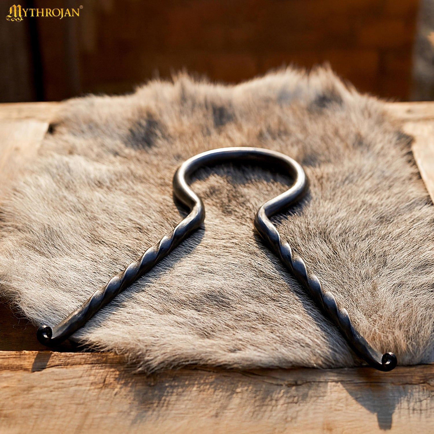 Mythrojan Hand Forged Drinking Ale Horn Rack Twisted Iron Ale Mead Horn Stand Medieval &amp; Viking - Viking