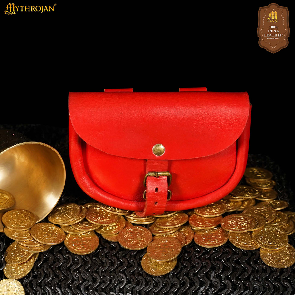 Mythrojan “ The Medieval Burglar ” Leather Bag, Ideal for SCA LARP Reenactment &amp; Ren fair - Full Grain Leather, Black 4.7 ” ×6.2 ”
