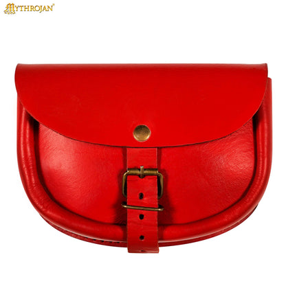 Mythrojan “ The Medieval Burglar ” Leather Bag, Ideal for SCA LARP Reenactment &amp; Ren fair - Full Grain Leather, Red 4.7 ” ×6.2 ”