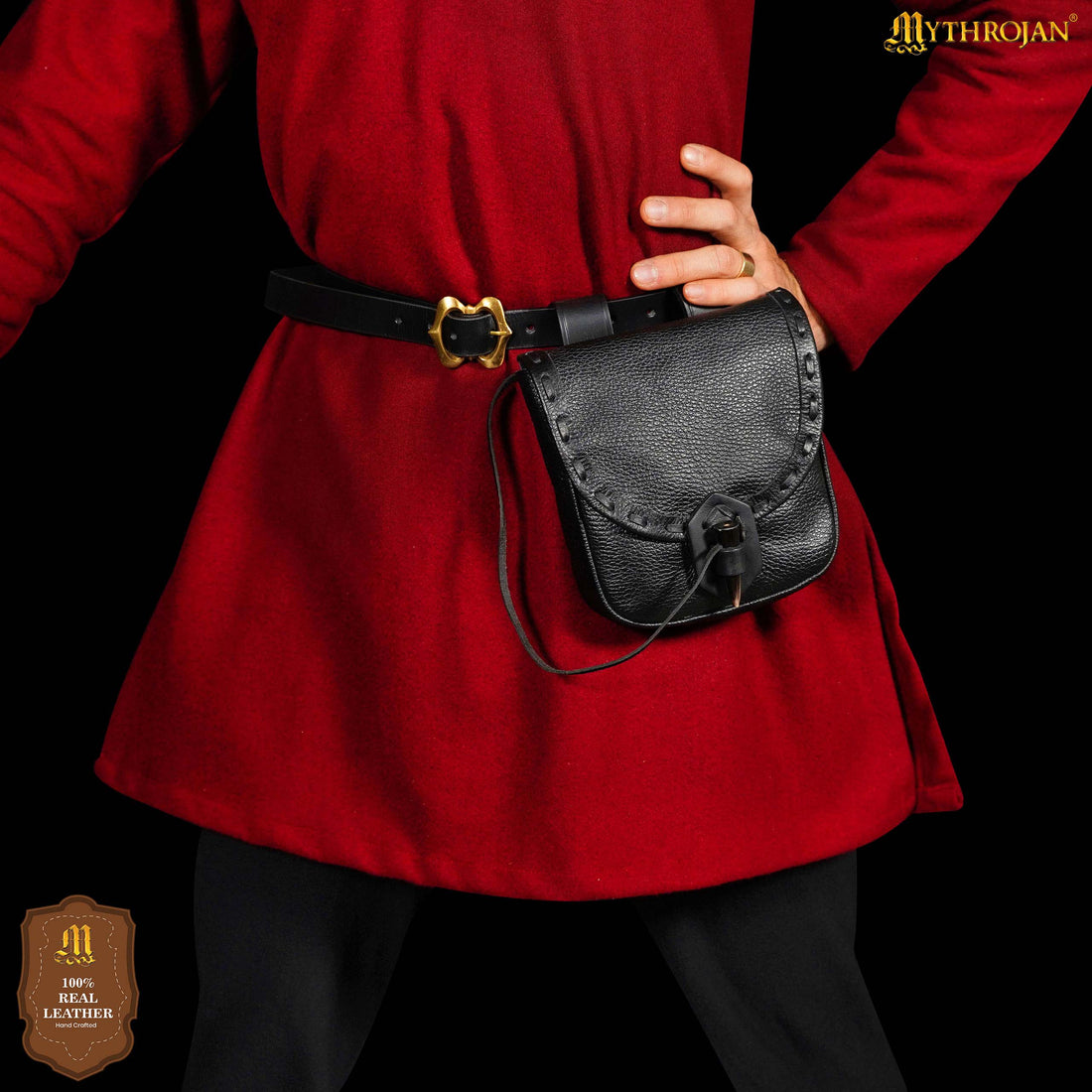 Mythrojan The Adventurer’s Belt Bag with Horn Toggle Black