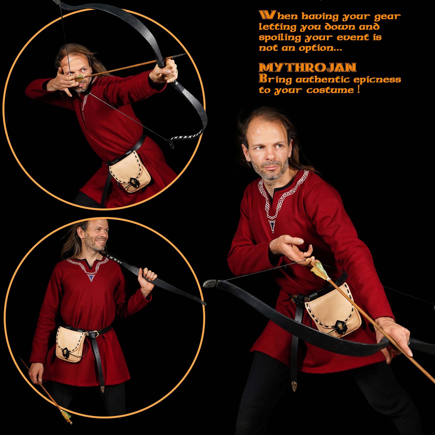 Mythrojan “The Adventurer’s” Belt Bag with Horn Toggle, Ideal for SCA LARP Reenactment &amp; Ren fair, Full Grain Leather, Natural, 8”x 7”