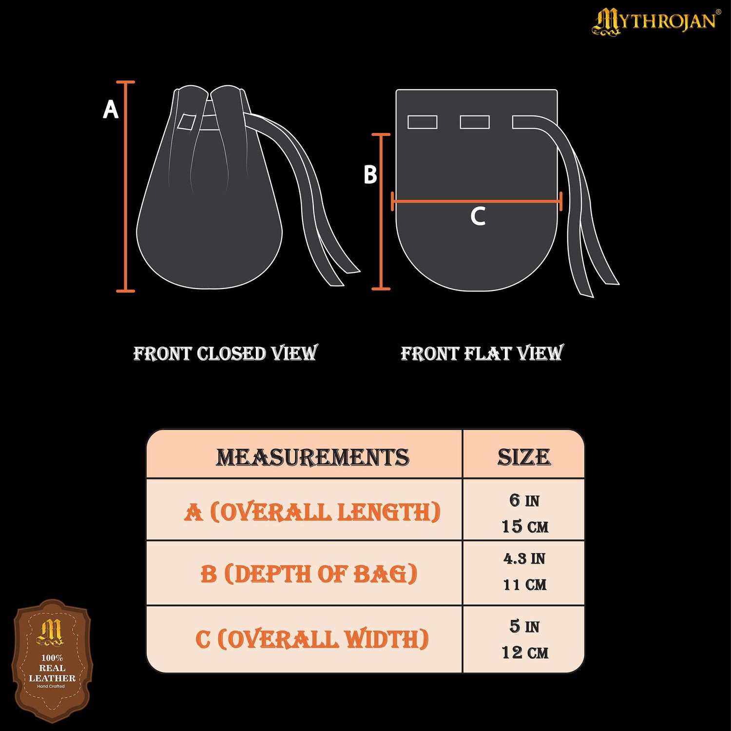 Mythrojan “Gold and Dice” Medieval Drawstring Bag, Ideal for SCA LARP Reenactment &amp; Ren fair - Full grain Leather Pouch, B rown 6” × 5"