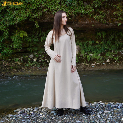 Astrid Historical Linen Round Neck Dress: Versatile and Comfortable for Reenactment and LARP