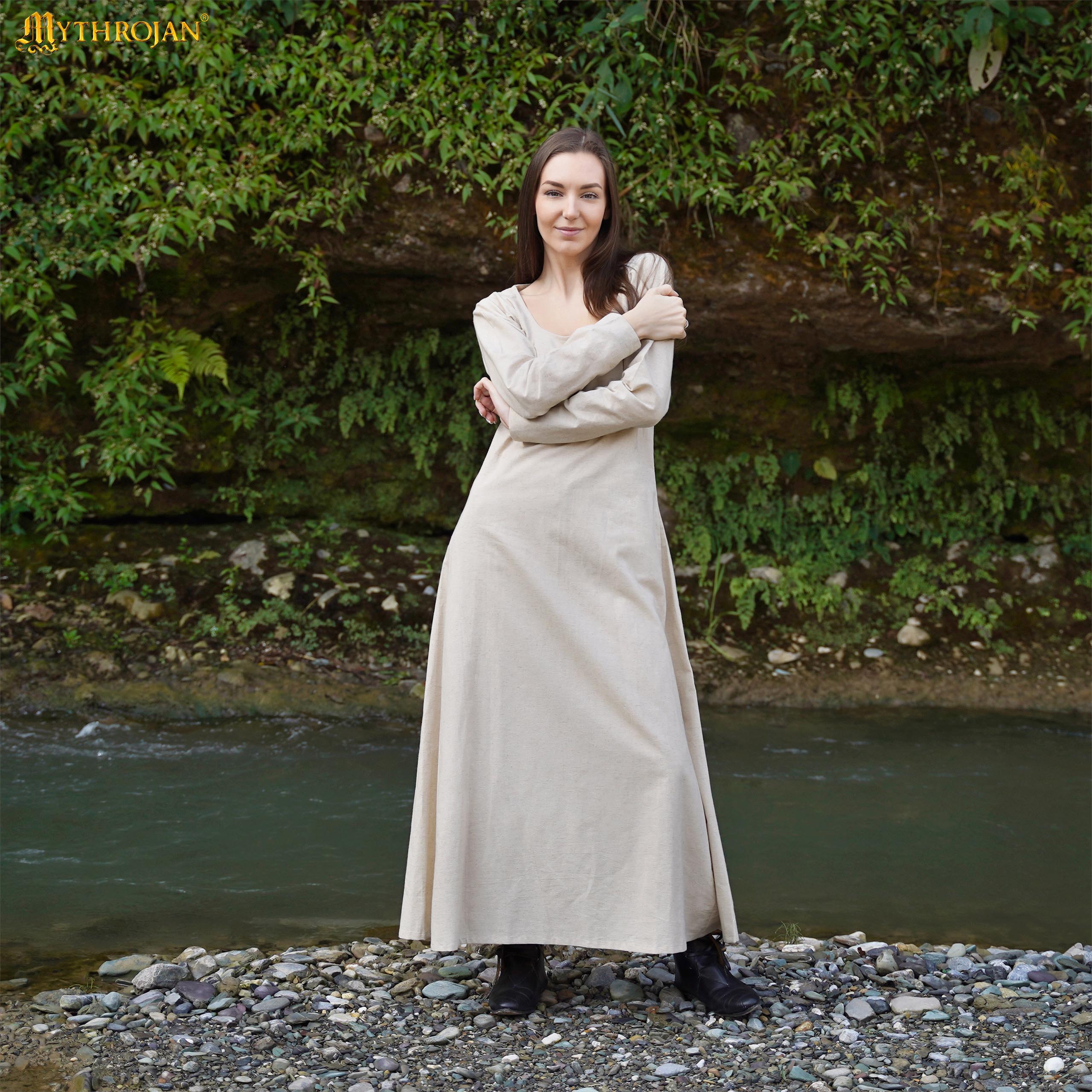 Astrid Historical Linen Round Neck Dress: Versatile and Comfortable for Reenactment and LARP