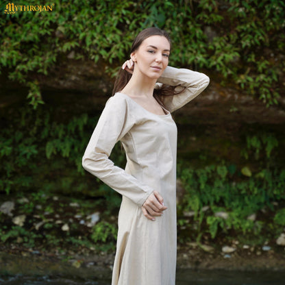 Astrid Historical Linen Round Neck Dress: Versatile and Comfortable for Reenactment and LARP
