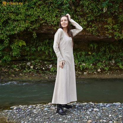 Astrid Historical Linen Round Neck Dress: Versatile and Comfortable for Reenactment and LARP