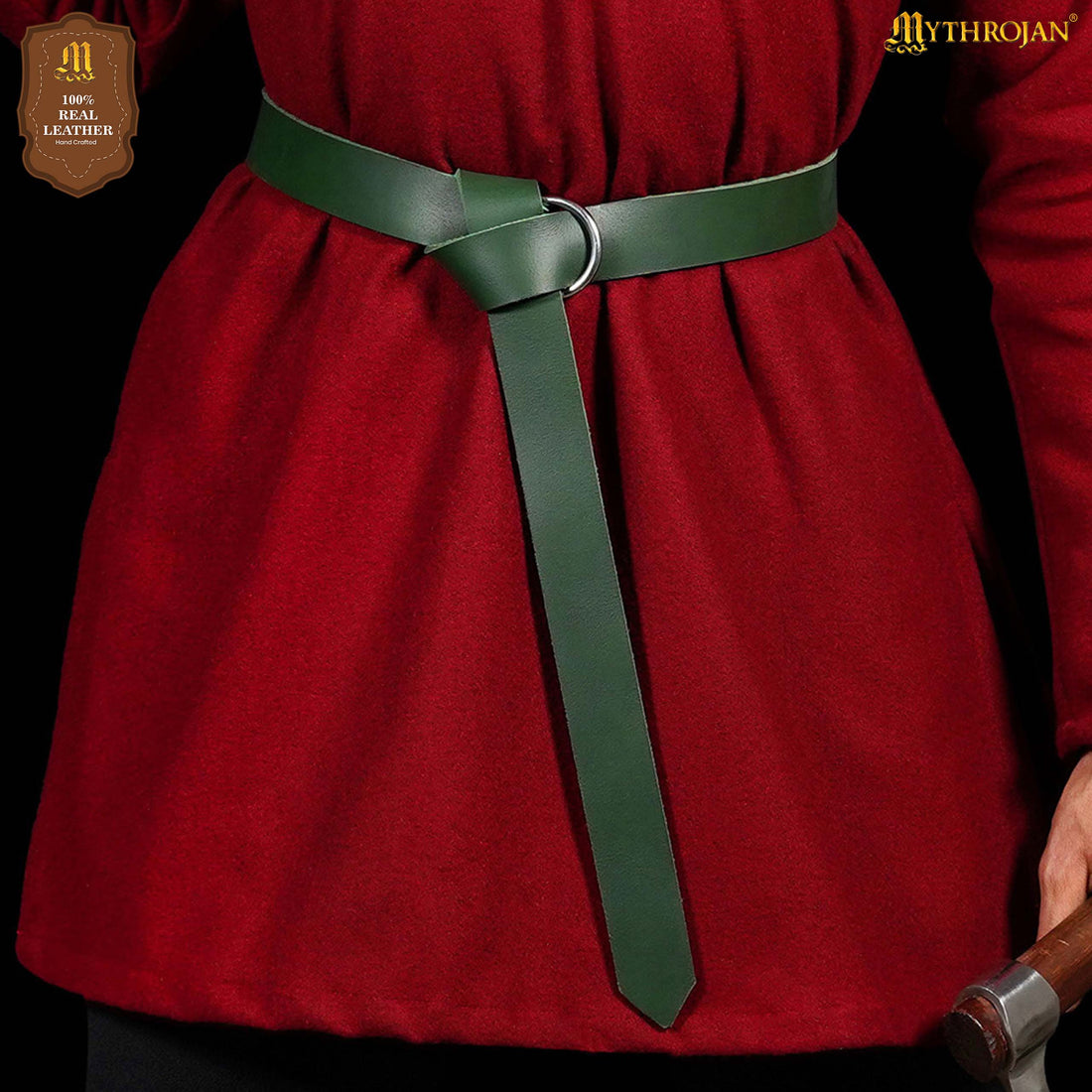 Mythrojan O-Ring Medieval Leather Belt, Ideal for LARP SCA warrior gothic renaissance, GREEN
