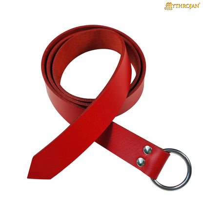 Mythrojan O - Ring Medieval Leather Belt, Ideal for LARP SCA Warrior Gothic Renaissance, RED