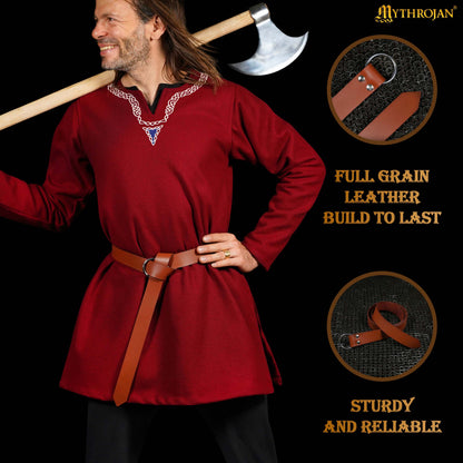 Mythrojan O - Ring Medieval Leather Belt, Ideal for LARP SCA Warrior Gothic Renaissance, Tan