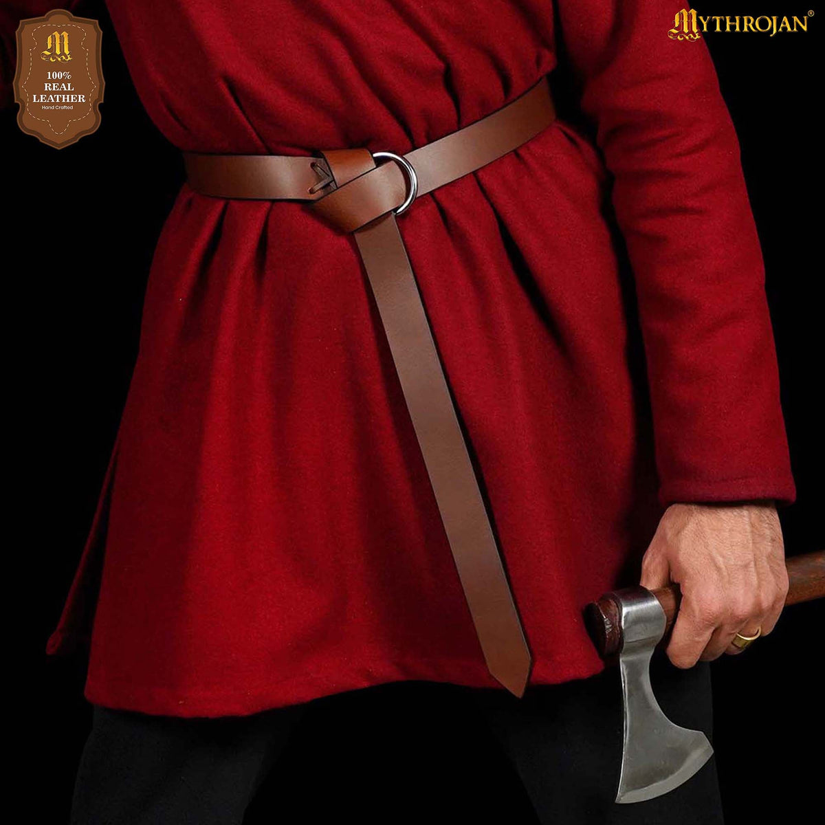 Mythrojan Medieval O-Ring Leather Belt– Perfect for LARP, SCA &amp; Renaissance Wear