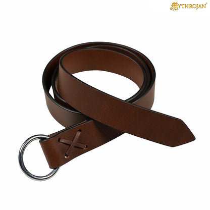 Mythrojan O - Ring Medieval Leather Belt , Ideal for LARP SCA Warrior Gothic Renaissance , Full Grain Leather, Brown