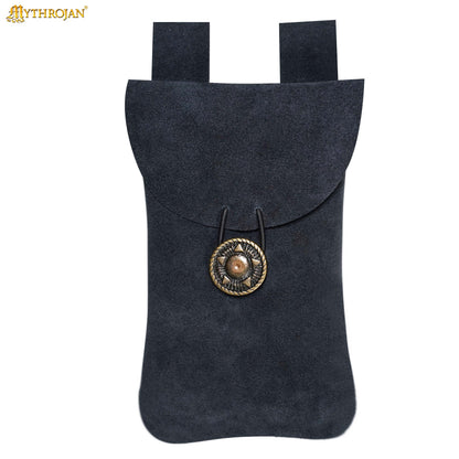 Mythrojan Suede Belt Bag, ideal for SCA LARP reenactment &amp; Ren fair, Suede Leather, Midnight Navy Blue, 7.2”×4.7”
