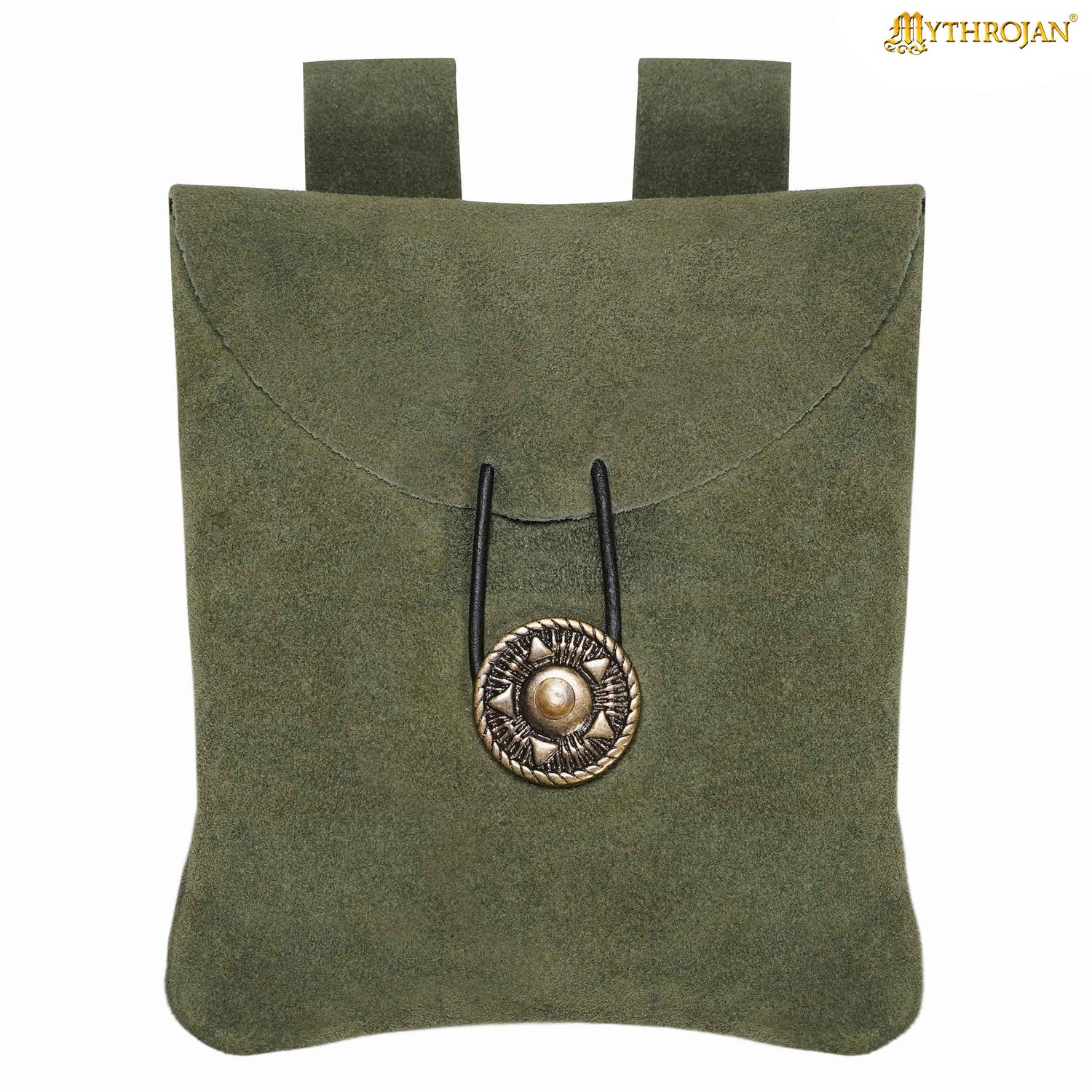 Mythrojan Suede Belt Bag, Ideal for SCA LARP Reenactment &amp; Ren fair, Suede Leather, Green , 5 .5”× 5.1 ”