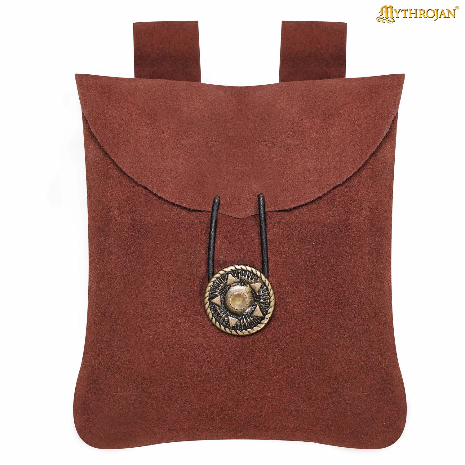 Mythrojan Suede Belt Bag, Ideal for SCA LARP Reenactment &amp; Ren fair, Suede Leather, Maroon , 5 .5”× 5.1 ”