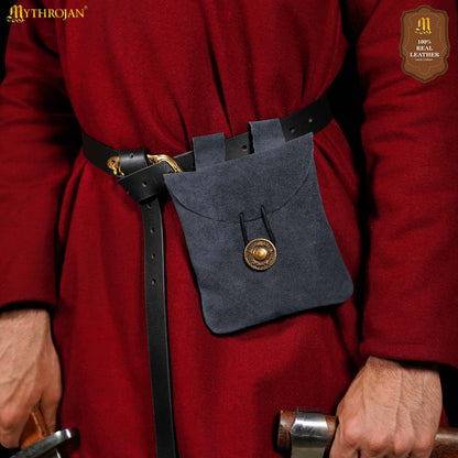 Mythrojan Medieval Renaissance Suede Jewelry Belt Pouch LARP Costume Waist Bag - Midnight Navy Blue