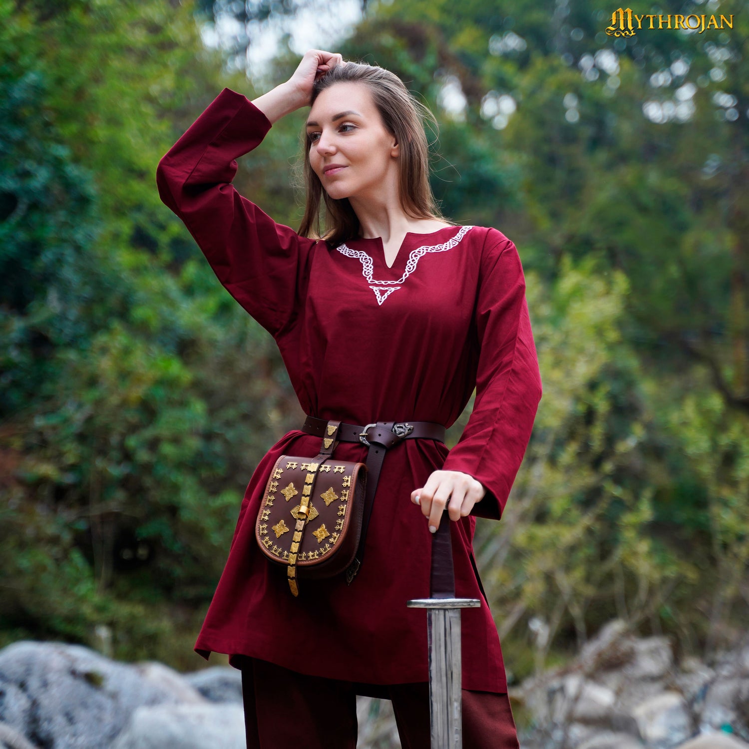 Medieval Embroidered Cotton Full Sleeves Tunic - Viking Reenactments