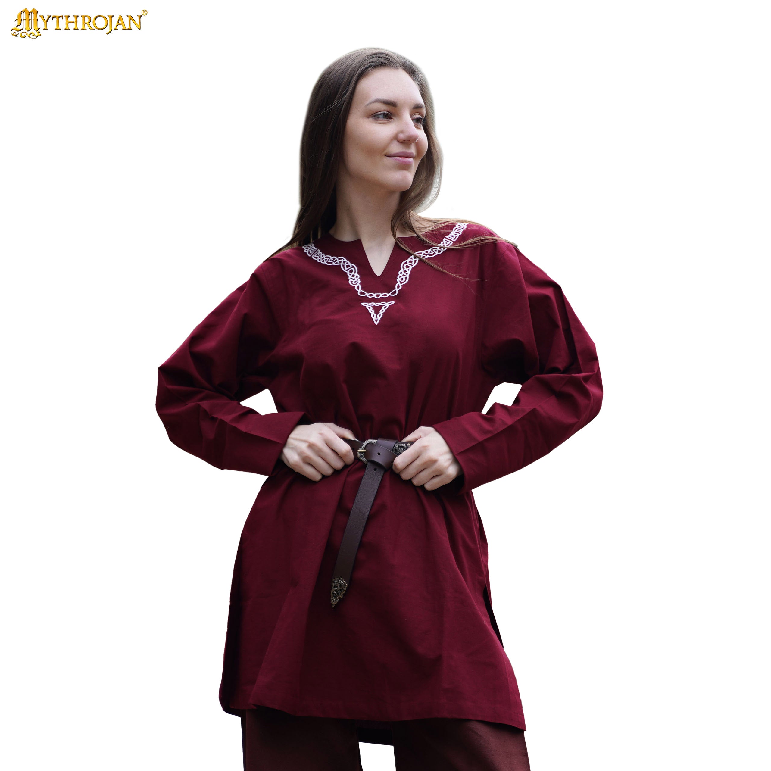 Medieval Embroidered Cotton Full Sleeves Tunic - Viking Reenactments