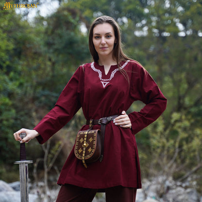 Medieval Embroidered Cotton Full Sleeves Tunic - Viking Reenactments