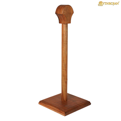 Mythrojan Wooden Helmet Stand Solid Medieval Roman Viking Helmet Display Stand Mask Display Templar Spartan Cosplay LARP Knight Stand - Natural