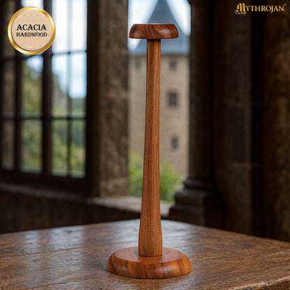 Mythrojan 14.5 Inch SOLID WOOD HAT DISPLAY STAND Sturdy Wooden Display Stand for Medieval Renaissance Cosplay Halloween Pin up Retro Hats - NATURAL