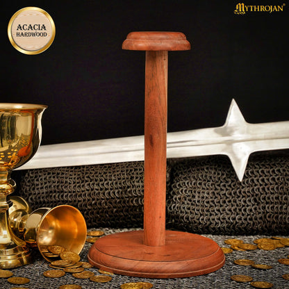 Mythrojan Wooden Helmet Stand Solid Medieval Roman Viking Helmet Display Stand Mask Display Templar Spartan Cosplay LARP Knight Stand - 13"