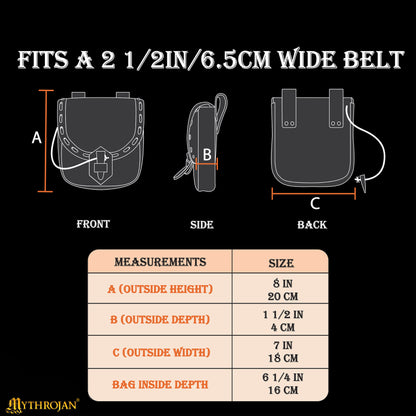 Mythrojan “The Adventurer’s” Belt Bag with Horn Toggle, Ideal for SCA LARP Reenactment &amp; Ren fair, Full Grain Leather and High - Quality Wool , Green , 8” × 7”
