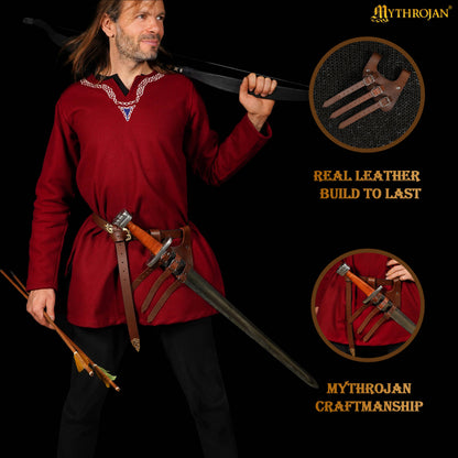 Mythrojan Renaissance Leather Sword Frog LARP Costume Accessory Rapier Knight Sword Belt - Brown