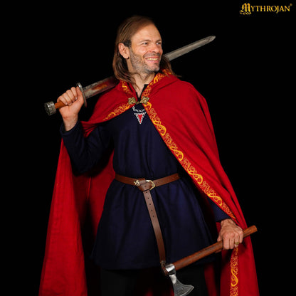 Mythrojan Woolen Embroidered Hooded Cloak /Cape with BRASS BROOCH Wool Cape for Ranger LARP SCA Cosplay